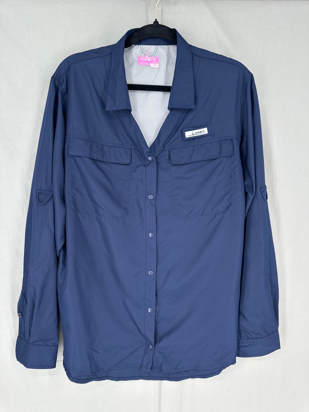 Habit Fishing Shirt Womens XL Navy Blue Snap Front Long Sleeve UPF Outdoors